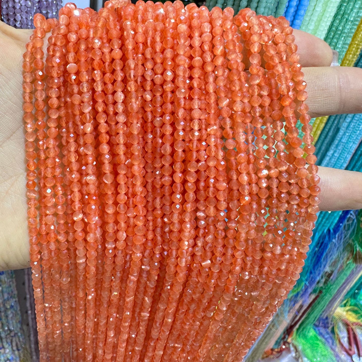 2-3mm natural faceted cat's eye beads