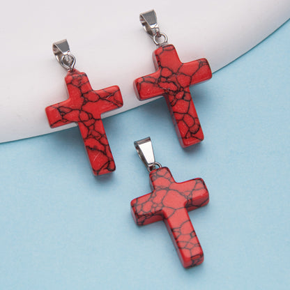 Natural Stone Cross Crystal Agate Pendant