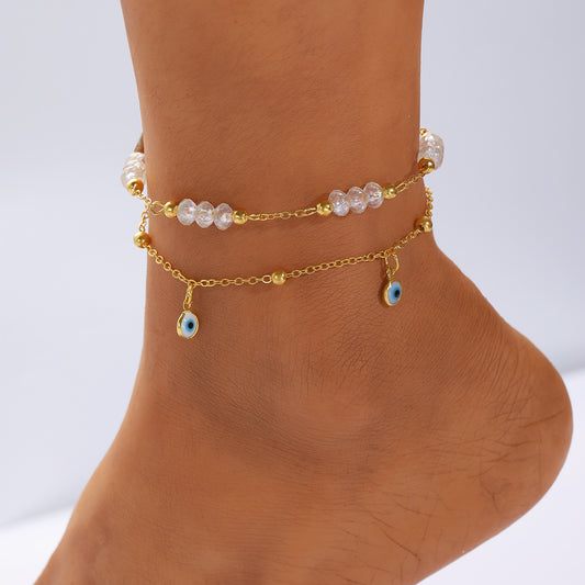 Devil's Eye Beaded Stackable Anklet 2-Piece Set