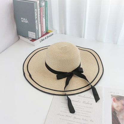 Summer Wide Brim Hat Women's Bow Travel Casual Woven Sun Outdoor Beach