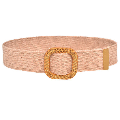 Woven Wooden Buckle Women's Waist Seal