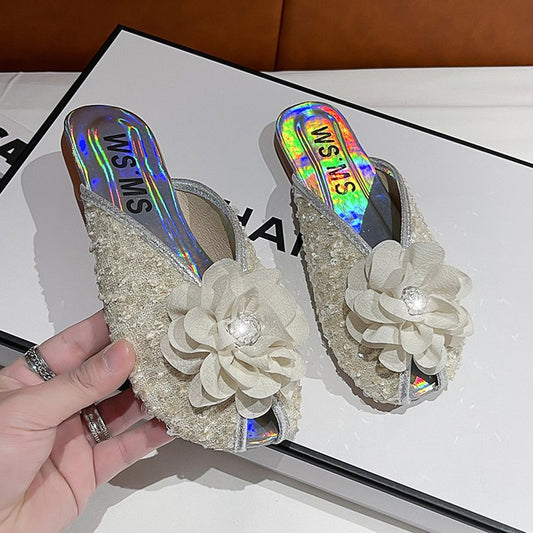 Rhinestone flower slippers