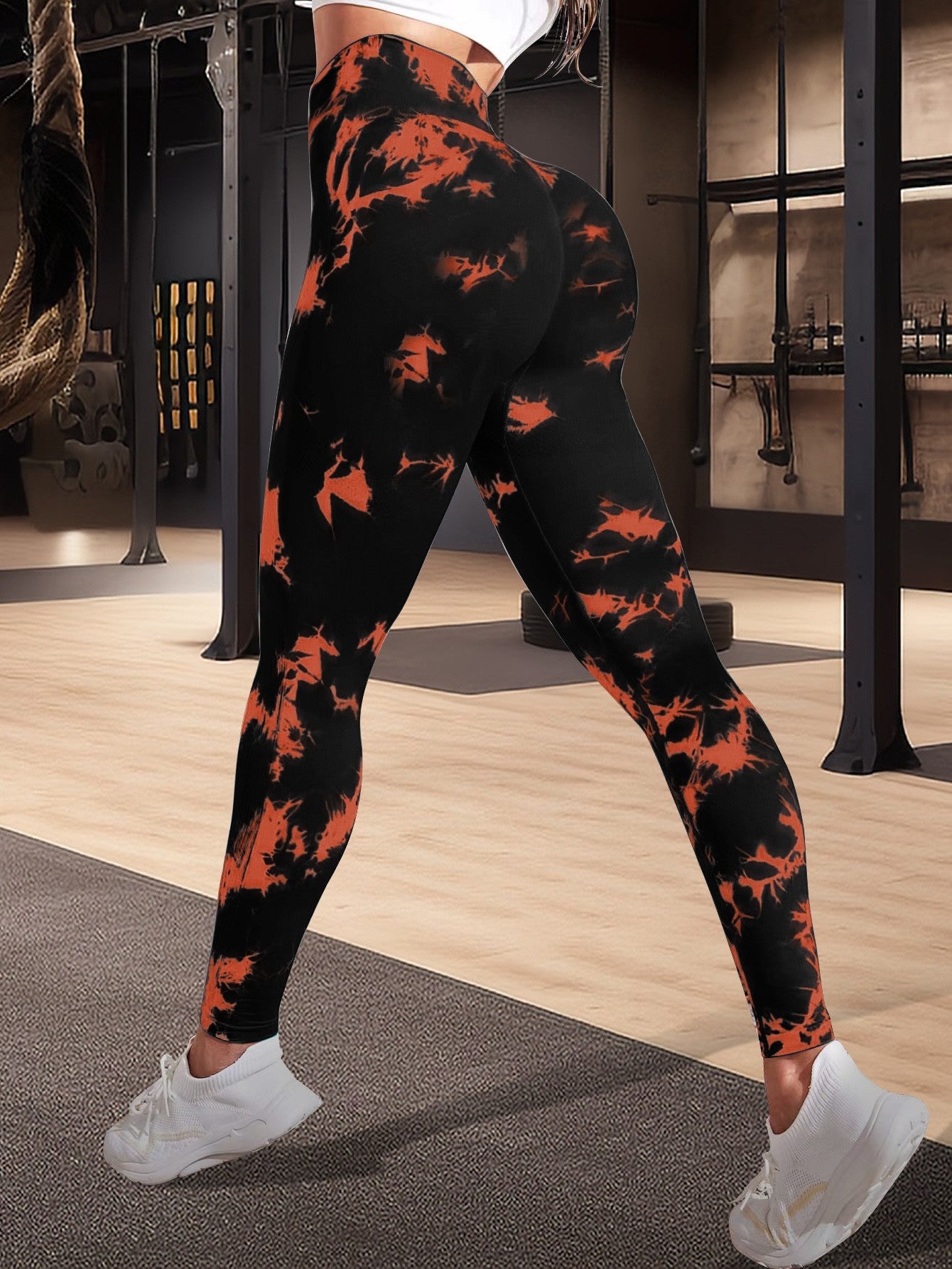 European Tie-Dye Floral High-Waist Yoga Pants