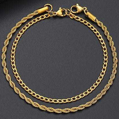 Stainless Steel Twisted Chain Bracelet 2-Piece Set