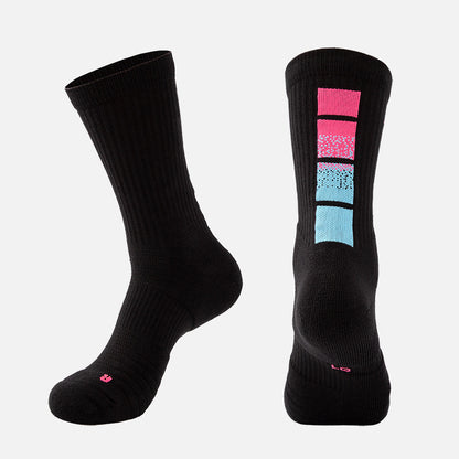 Mid-Length Basketball Socks Gradient Color Thick