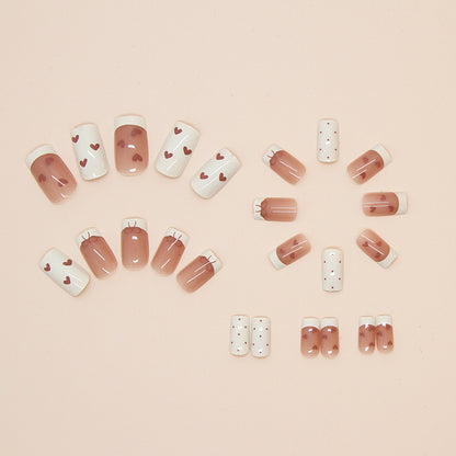 Heart French Short Ballerina T-Shape Nails