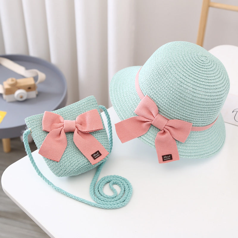 Summer Kids Sun Hat Baby Straw Bag Set Girls' Cute Wide Brim Sun