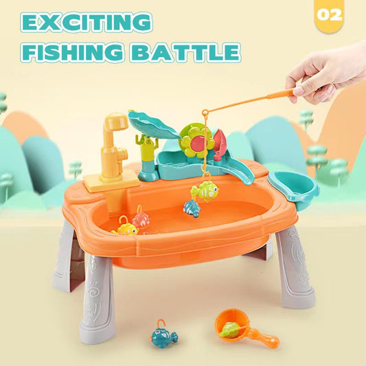 Children's Toy: Electric Flower Waterwheel Dishwasher 3-in-1 Vegetable Washing Basin with Circulating Water Fishing Plate Pretend Play