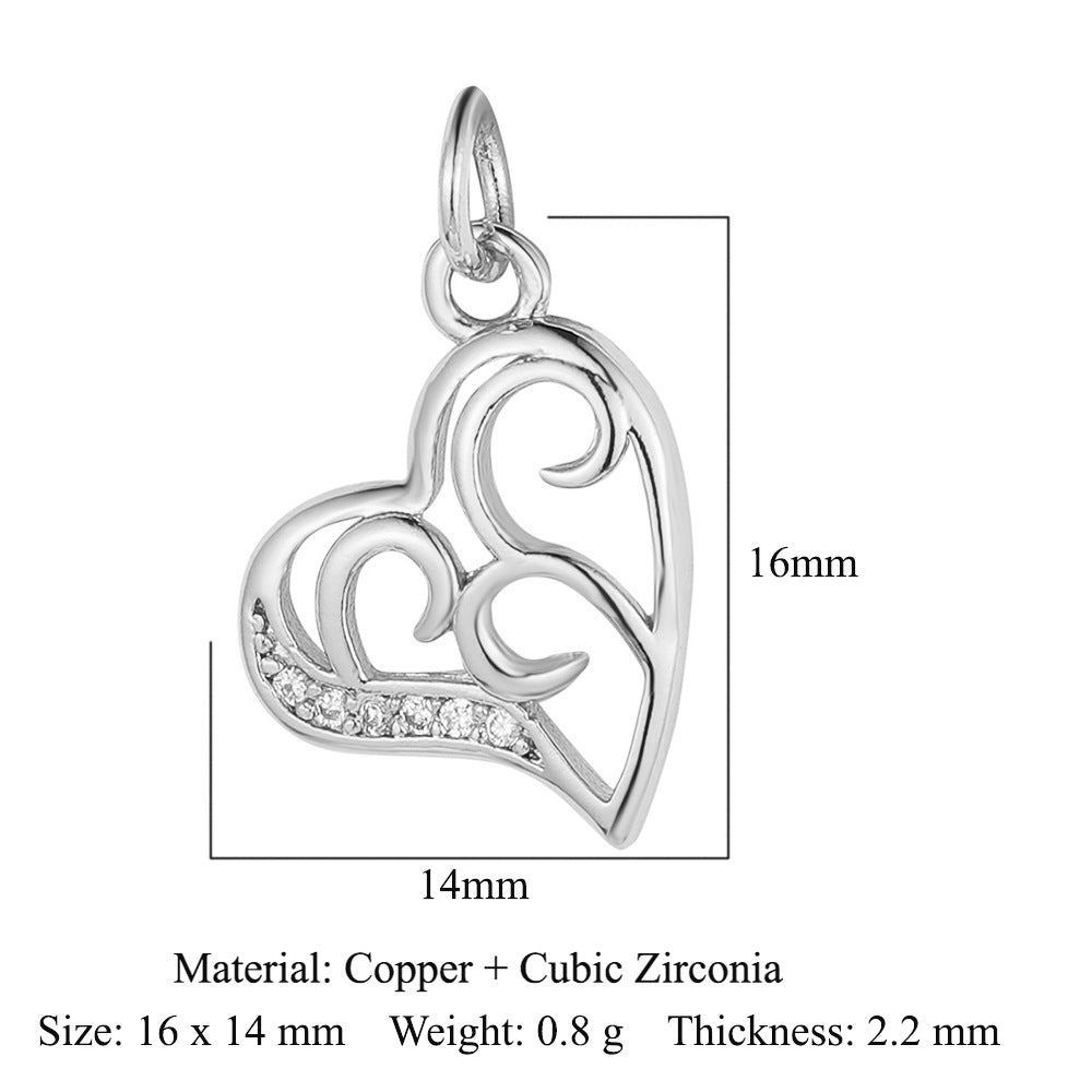 Peach heart lock key copper zircon pendant