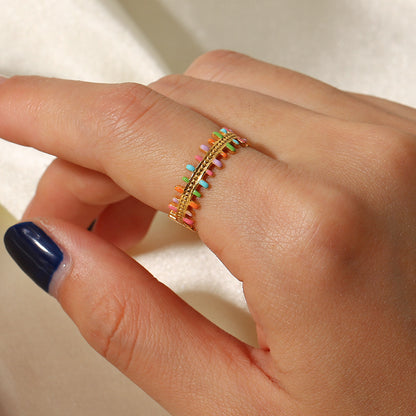 Colorful oil drip tassel open ring