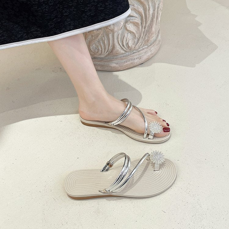 Beach Sandals Rhinestone Flat Slippers