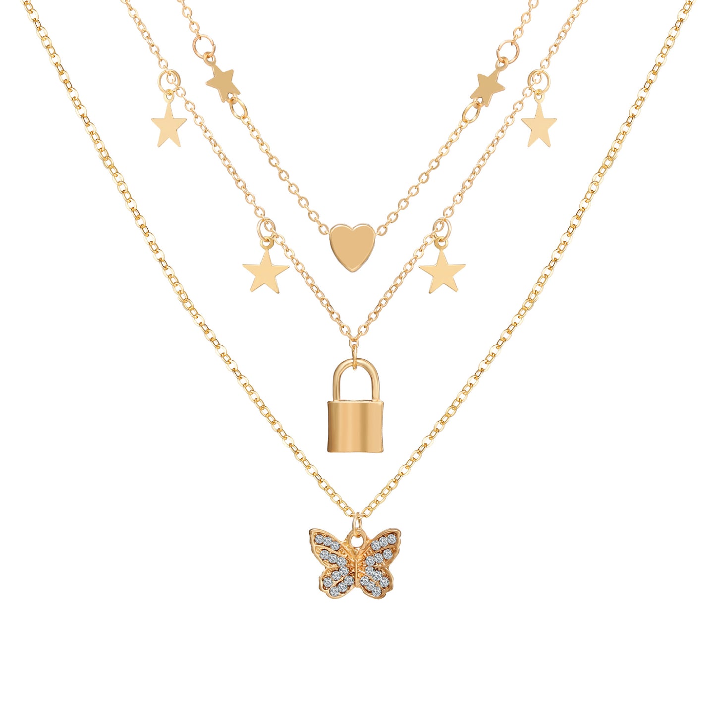 Gold Diamond Butterfly Pendant Necklace Creative Stacking