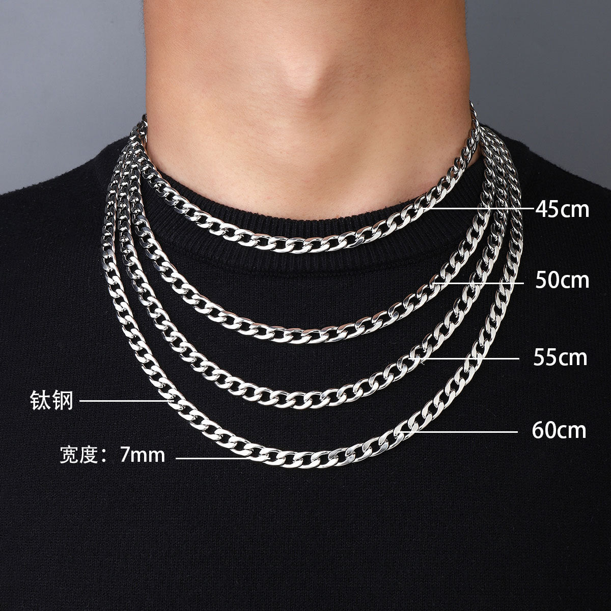 Titanium steel 7mmNK Cuban chain necklace