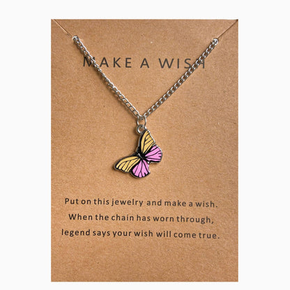 Letter Paper Card Butterfly Cat Alloy Necklace