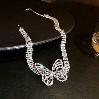 Full diamond three-dimensional butterfly necklace