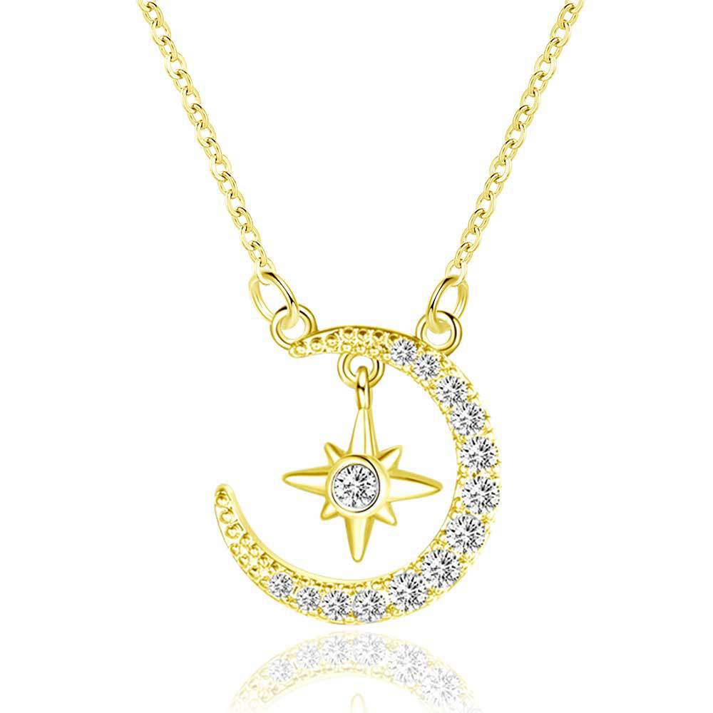 14K gold star and moon necklace