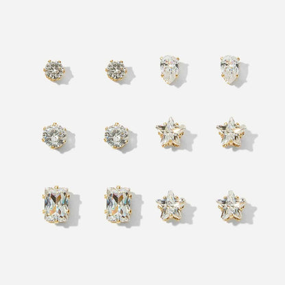 Set of 5 pairs of four-claw rhinestone earrings