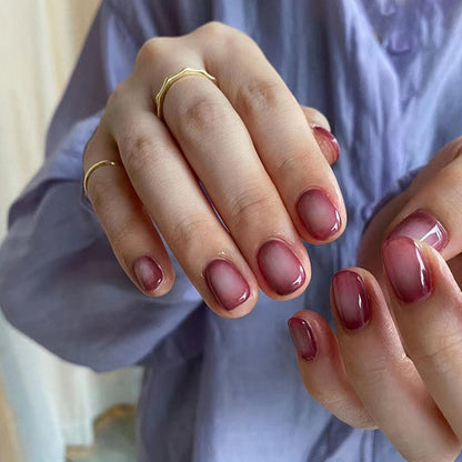 Short Misty Gradient Blush Fake Nails