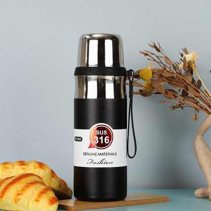 316 Stainless Steel Water Bottle with Steel Lid and Strap