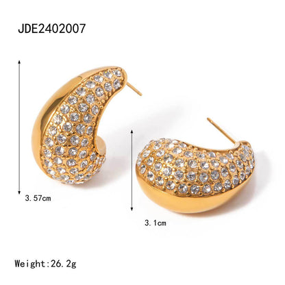 Half polished half diamond teardrop earrings