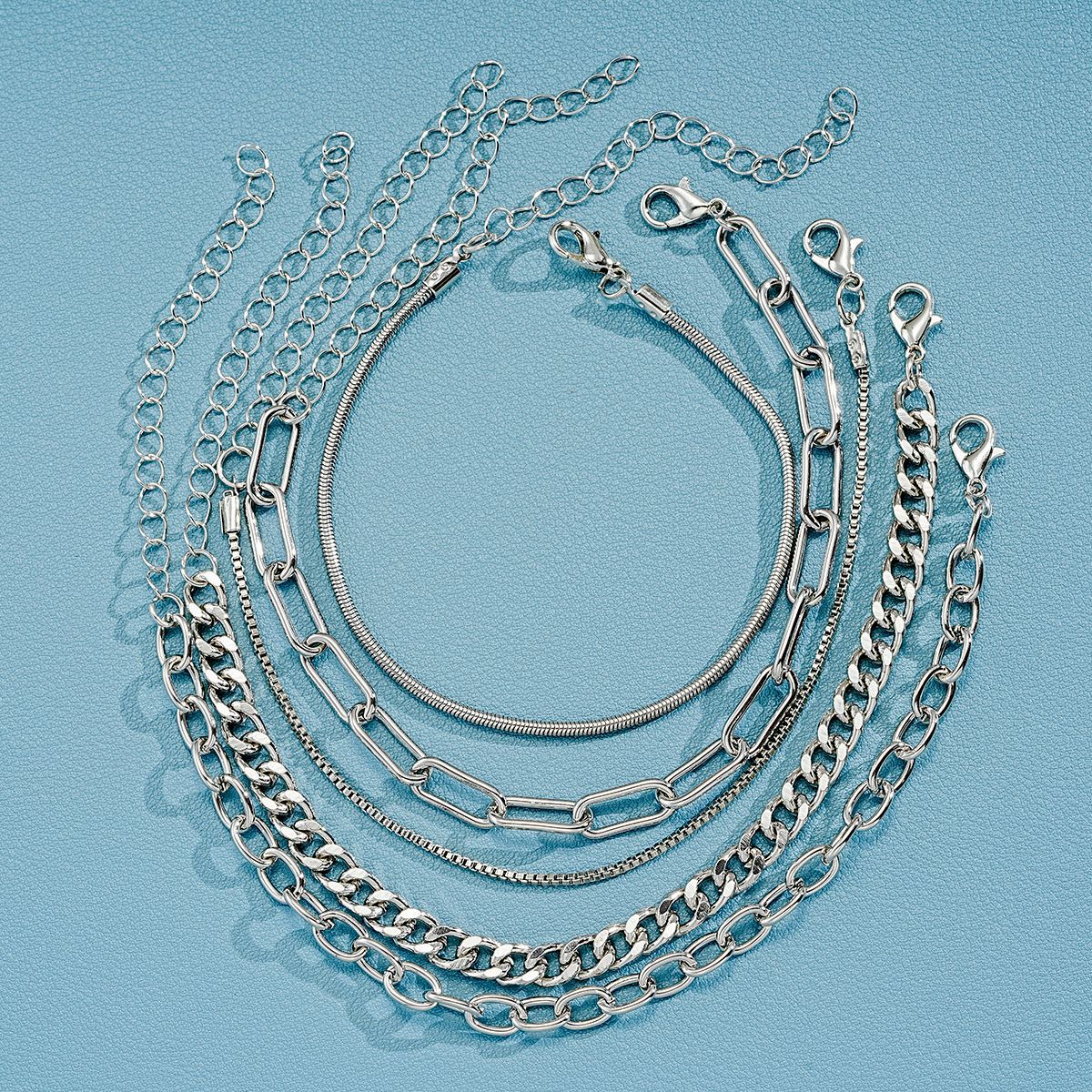 Multi-layer metal chain bracelet 5-piece set