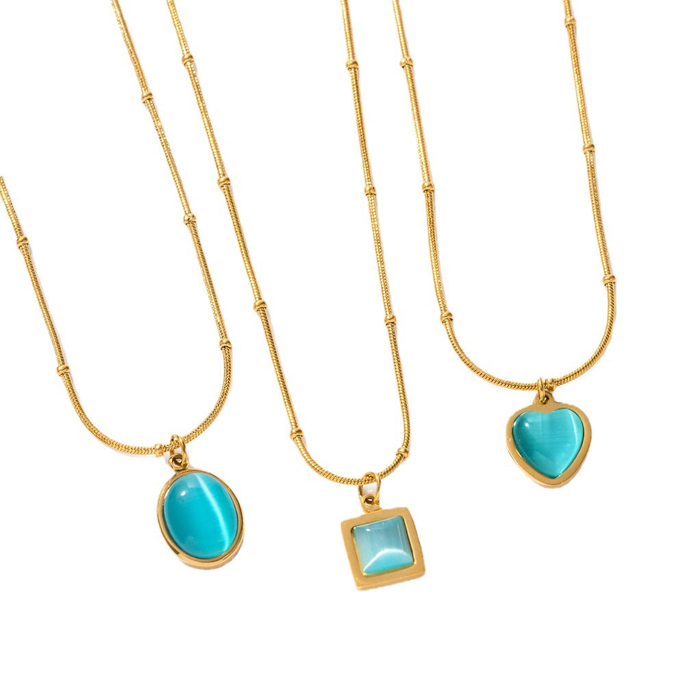 Blue Cat's Eye Square Necklace