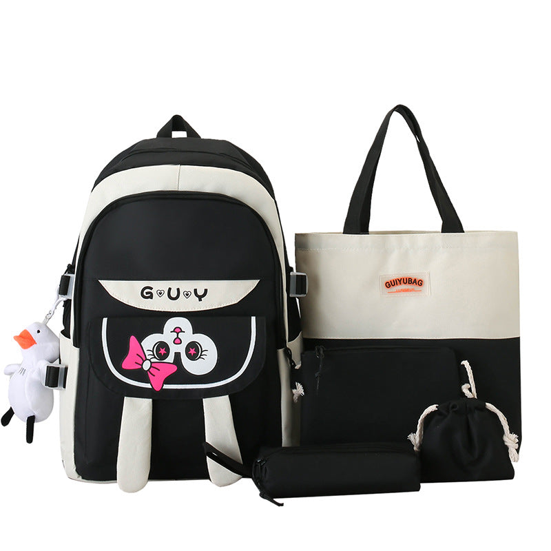 Five-piece backpack cute rabbit student book