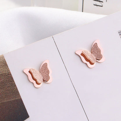 Frosted butterfly stud earrings