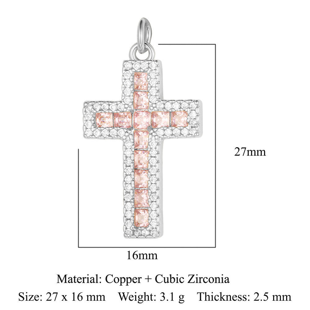 Cross jadeite copper zircon pendant.