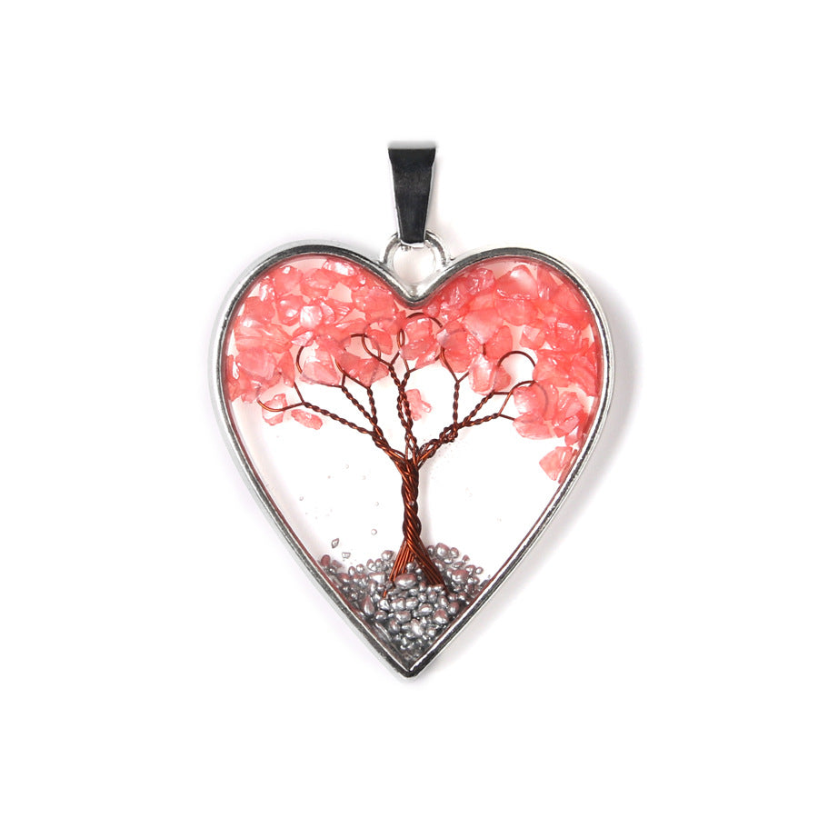 Love shape tree of life gravel resin handmade pendant