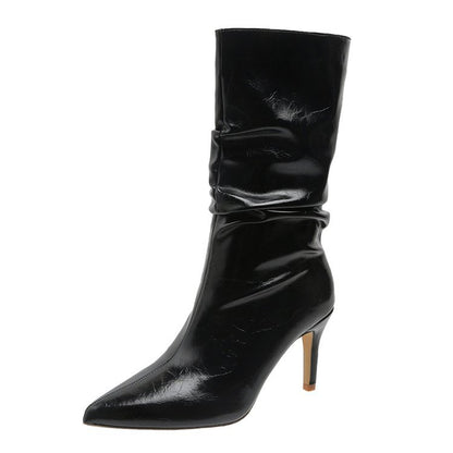 Coarse Heel Medium Tube Long Boots