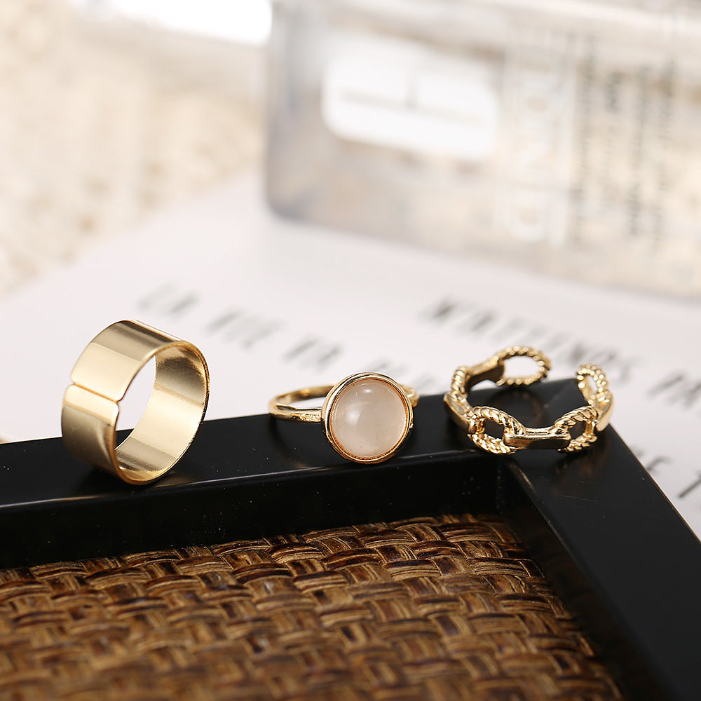 Simple retro personality chain ring 3-piece set