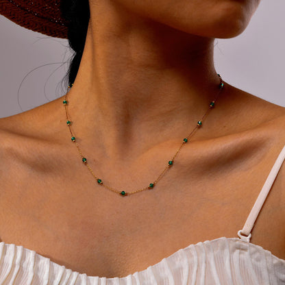 Glass Emerald Bead Divided Black Necklace