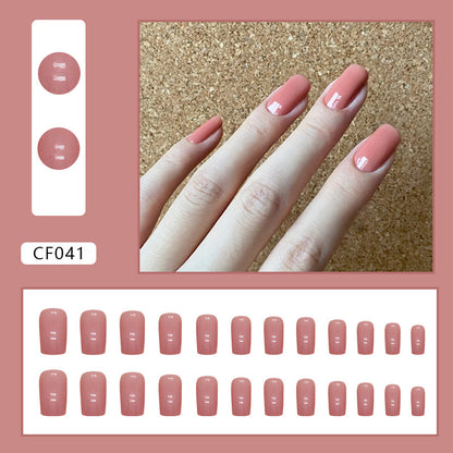 Peach Pink Square Fake Nails