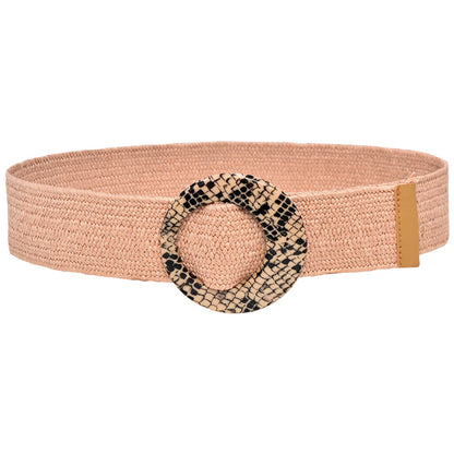 Wooden buckle grass woven wide women's belt