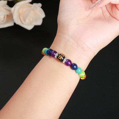 Natural volcanic stone colorful stone Liuzi mantra bracelet.