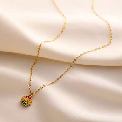 Colorful smiley face sun flower necklace