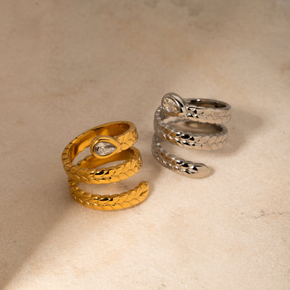 Snake-shaped zircon ring