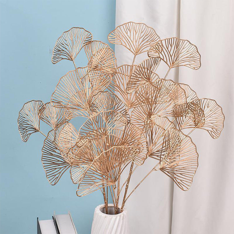 Golden 3-pronged fan blade simulated ginkgo leaf fake leaf