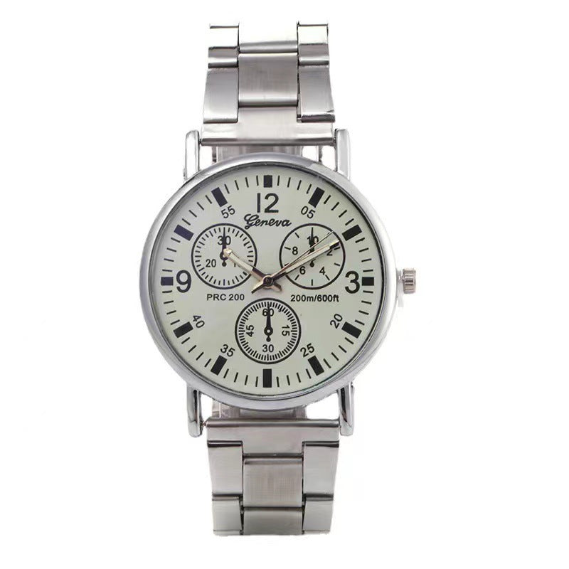 Faux Three-Eye Men's Steel Band Watch