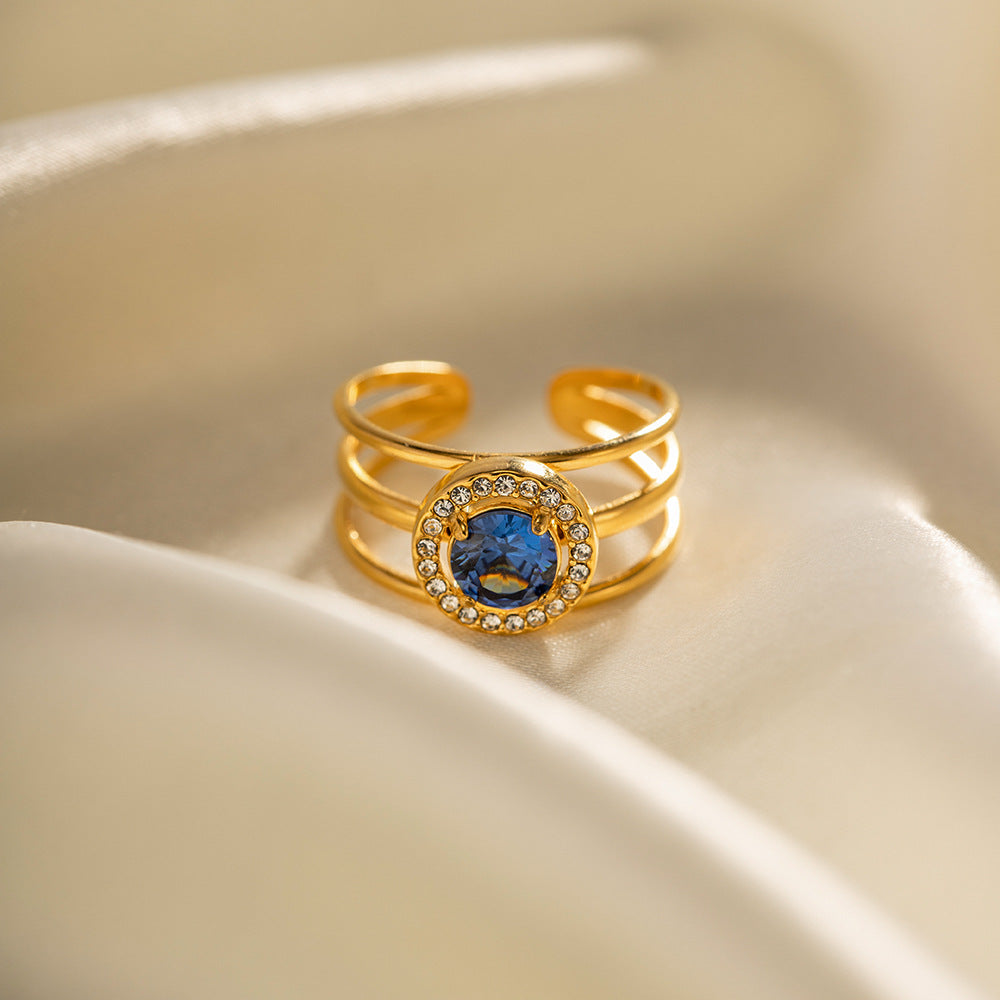 Blue round zirconia open ring