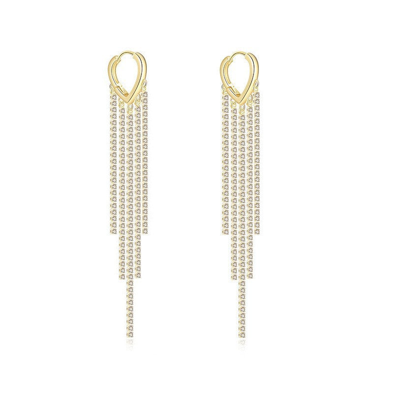 Diamond long fringed earrings