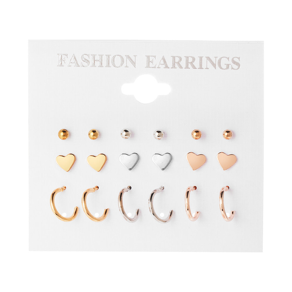 Earrings, studs, simple hoop set 9 pieces