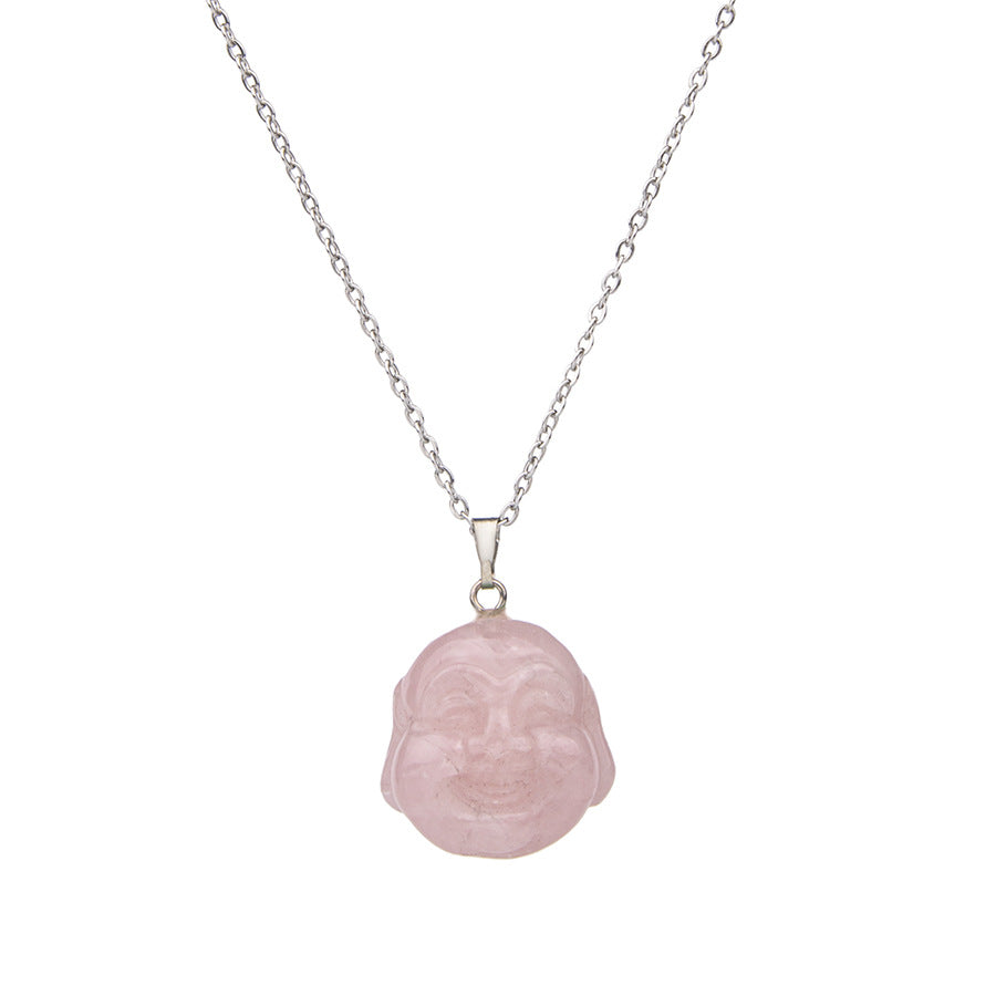 Natural Stone Agate Carved Buddha Pendant Necklace