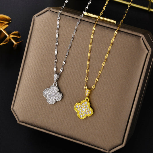 Luxury Flower Pendant Necklace, Gold-plated Steel