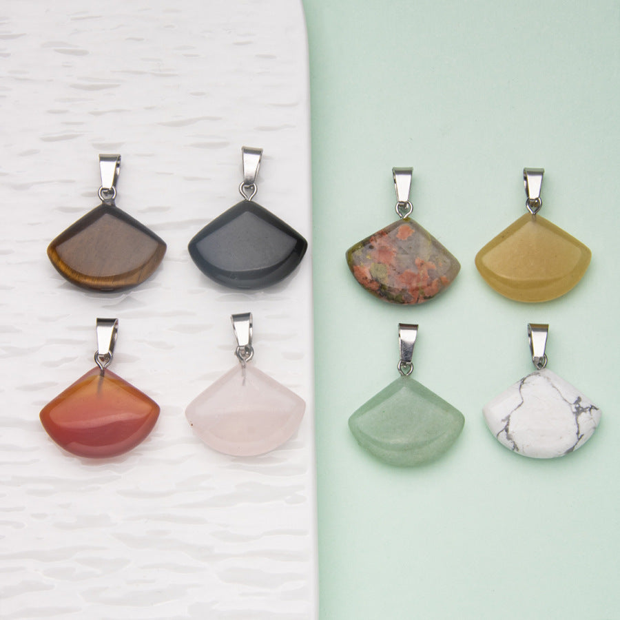 Natural Stone Triangle Scallop Crystal Pendant