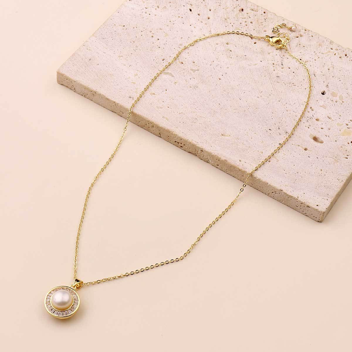 Freshwater pearl pendant necklace women's 18k real gold