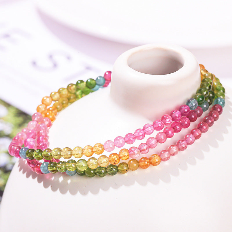 Pulsera multicírculo de turmalina arcoíris transparente de hielo natural 7A 