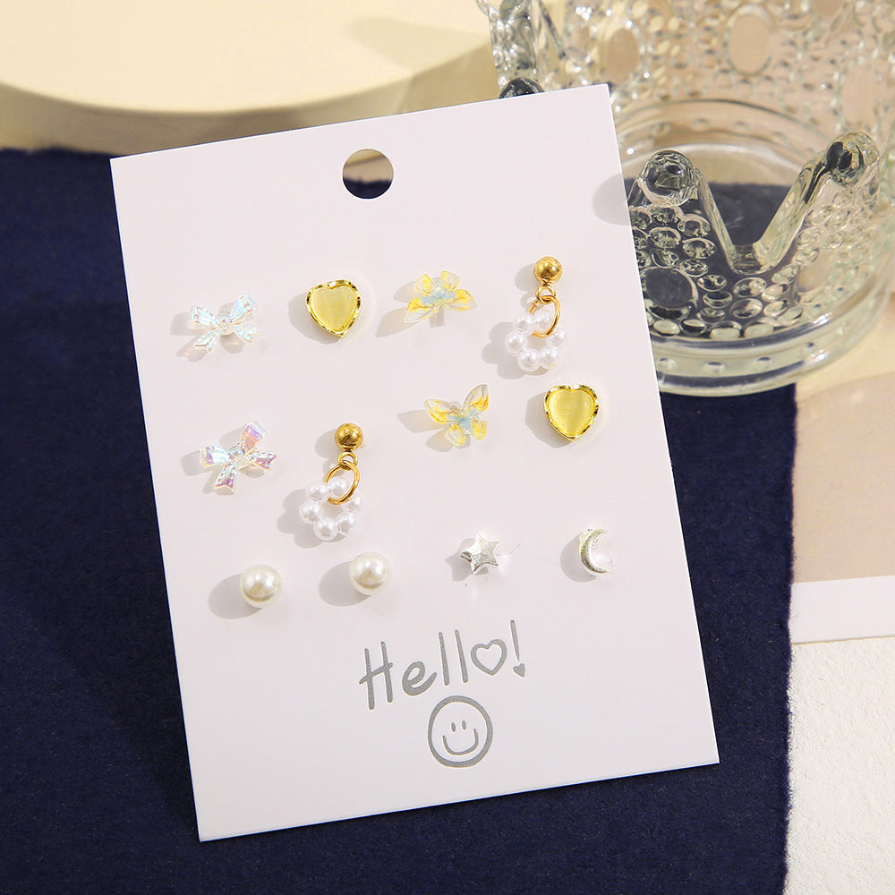 Heart Star and Moon Earrings Set 6-Piece Set