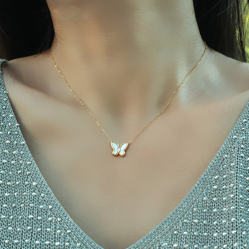 White shell butterfly titanium steel necklace